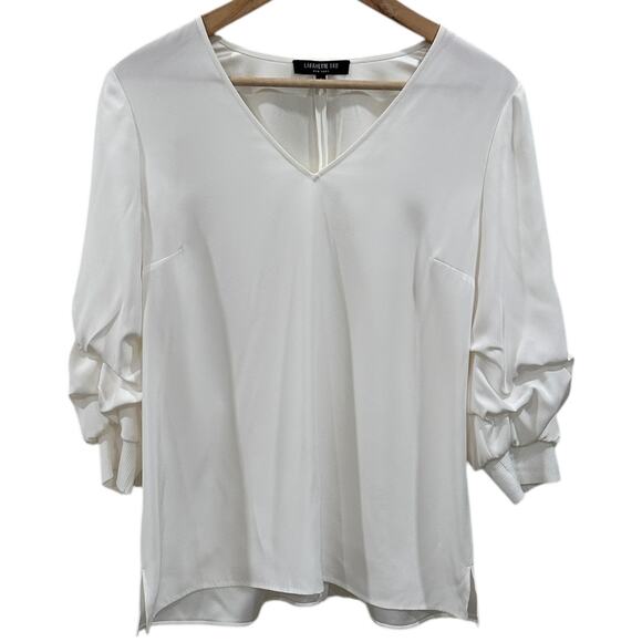 LAFAYETTE 148 Ruched Sleeve Silk Blouse - Picture 3 of 7